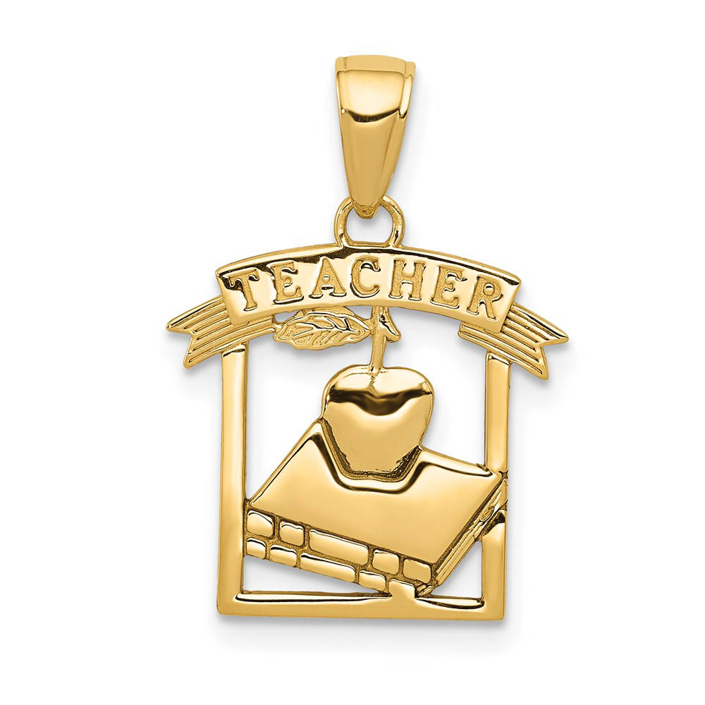 14k Yellow Gold Polished Framed Teacher Pendant
