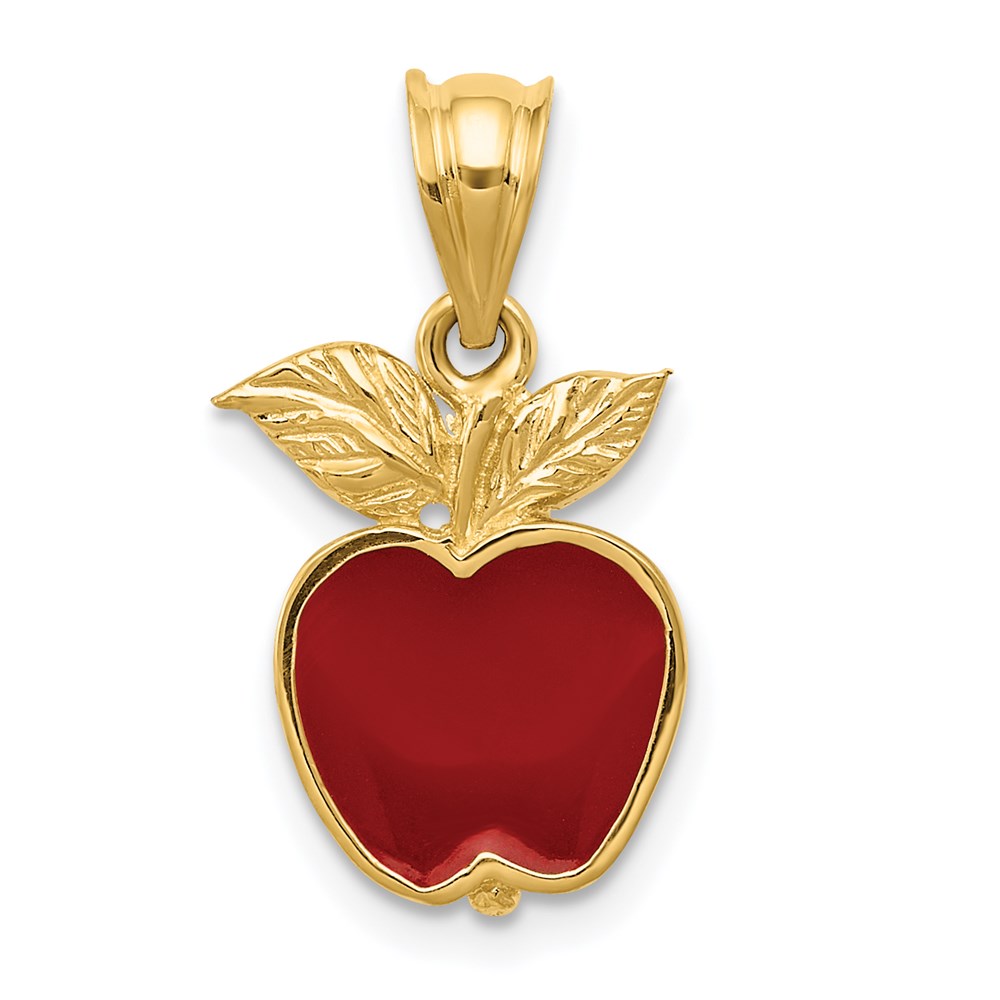 14k Yellow Gold Red Enameled Apple Pendant