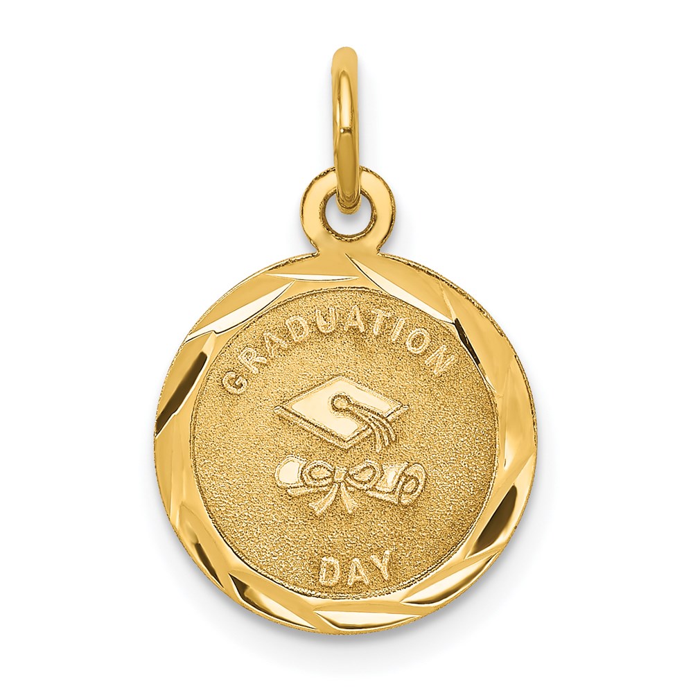 14k Yellow Gold Graduation Day Brocaded Disc Charm, 13mm