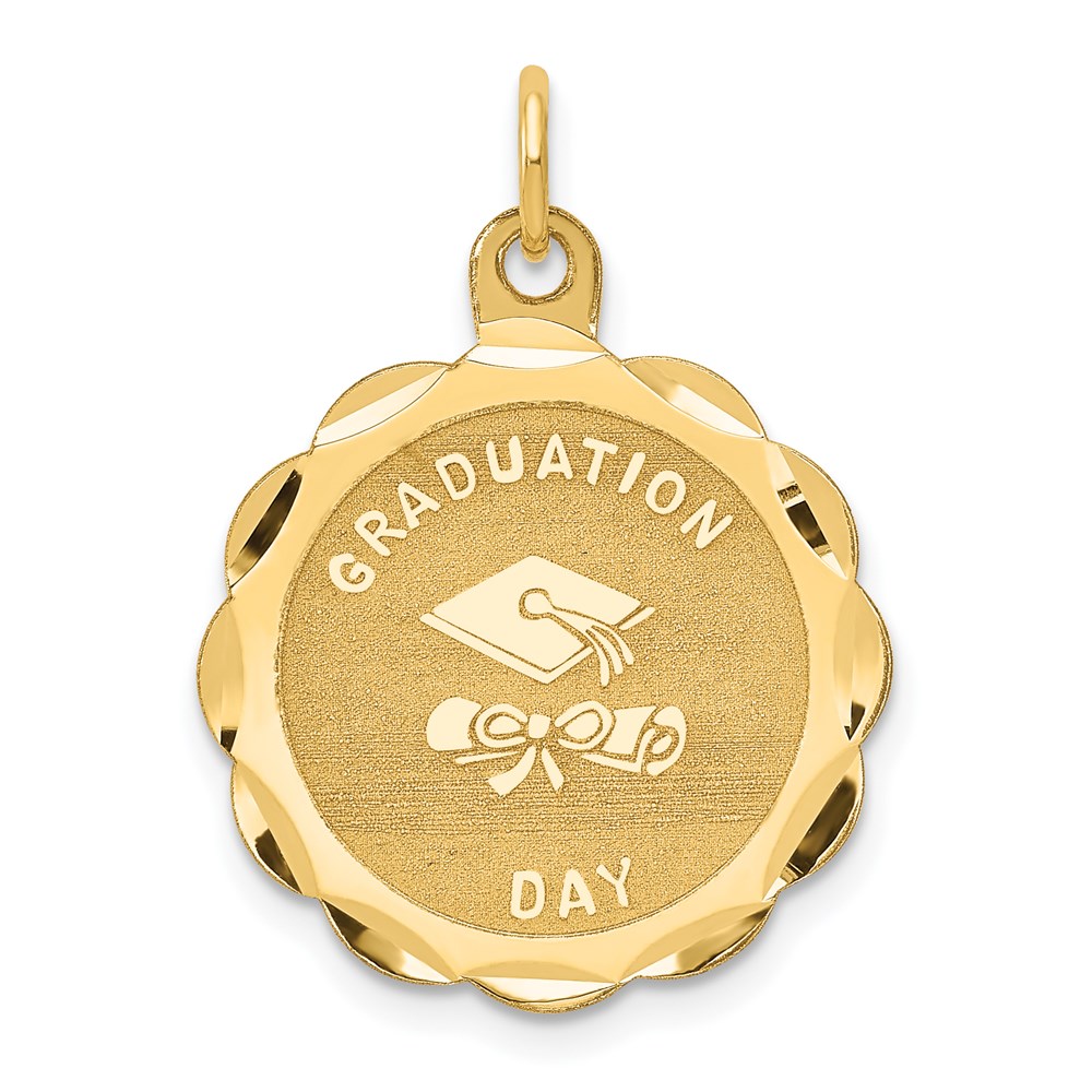 14k Yellow Gold Graduation Day Brocaded Disc Charm, 20mm