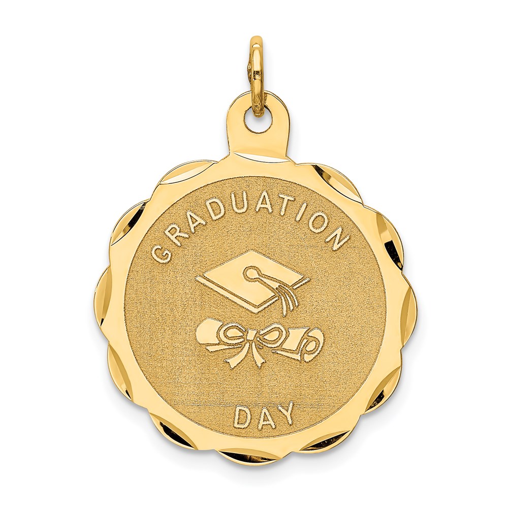 14k Yellow Gold Graduation Day Brocaded Disc Charm, 22mm