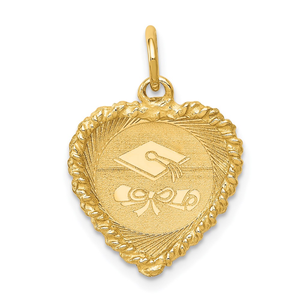 14k Yellow Gold Graduation Heart Charm, 15mm