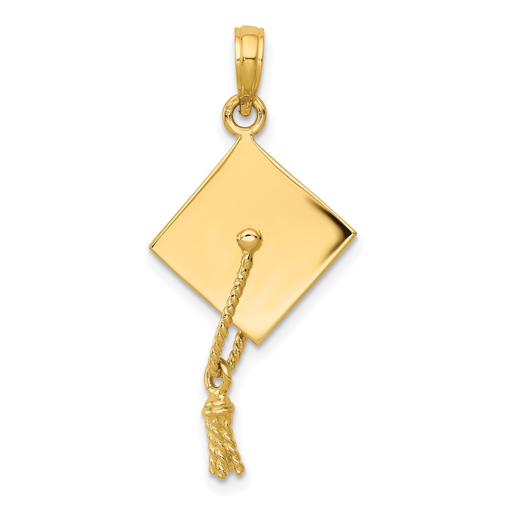 14k Yellow Gold 3D Polished Graduation Cap Pendant