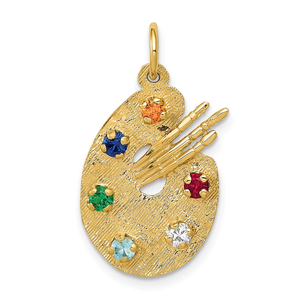 14k Yellow Gold and CZ Multicolor Artists Palette Pendant