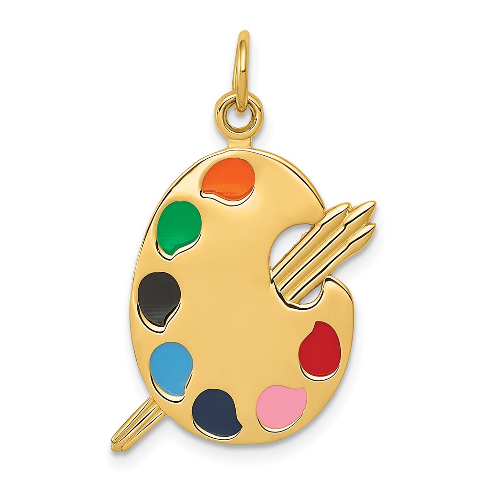 14k Yellow Gold and Enameled Polished Artist Palette Pendant