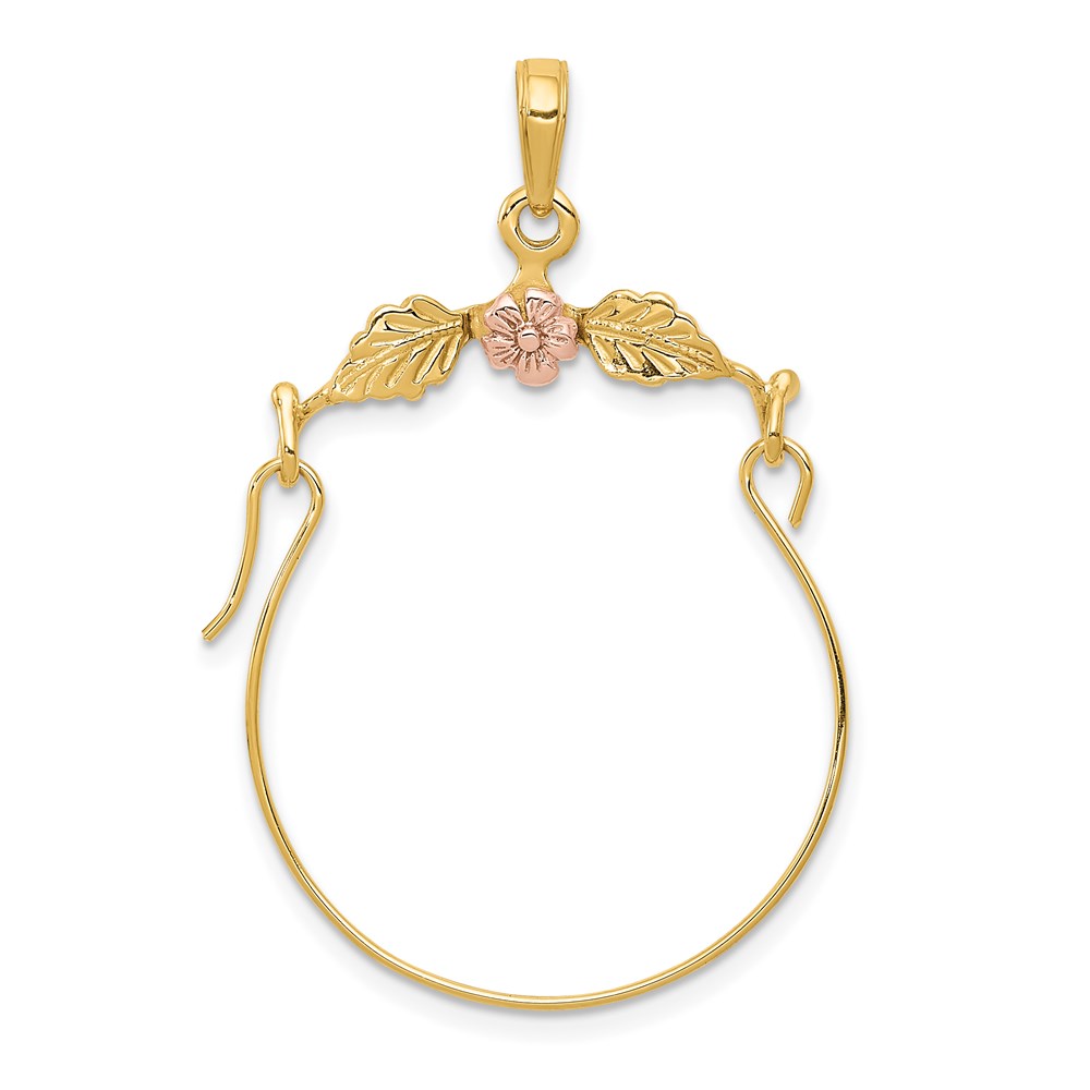 14k Yellow and Rose Gold Two Tone Floral Charm Holder Pendant
