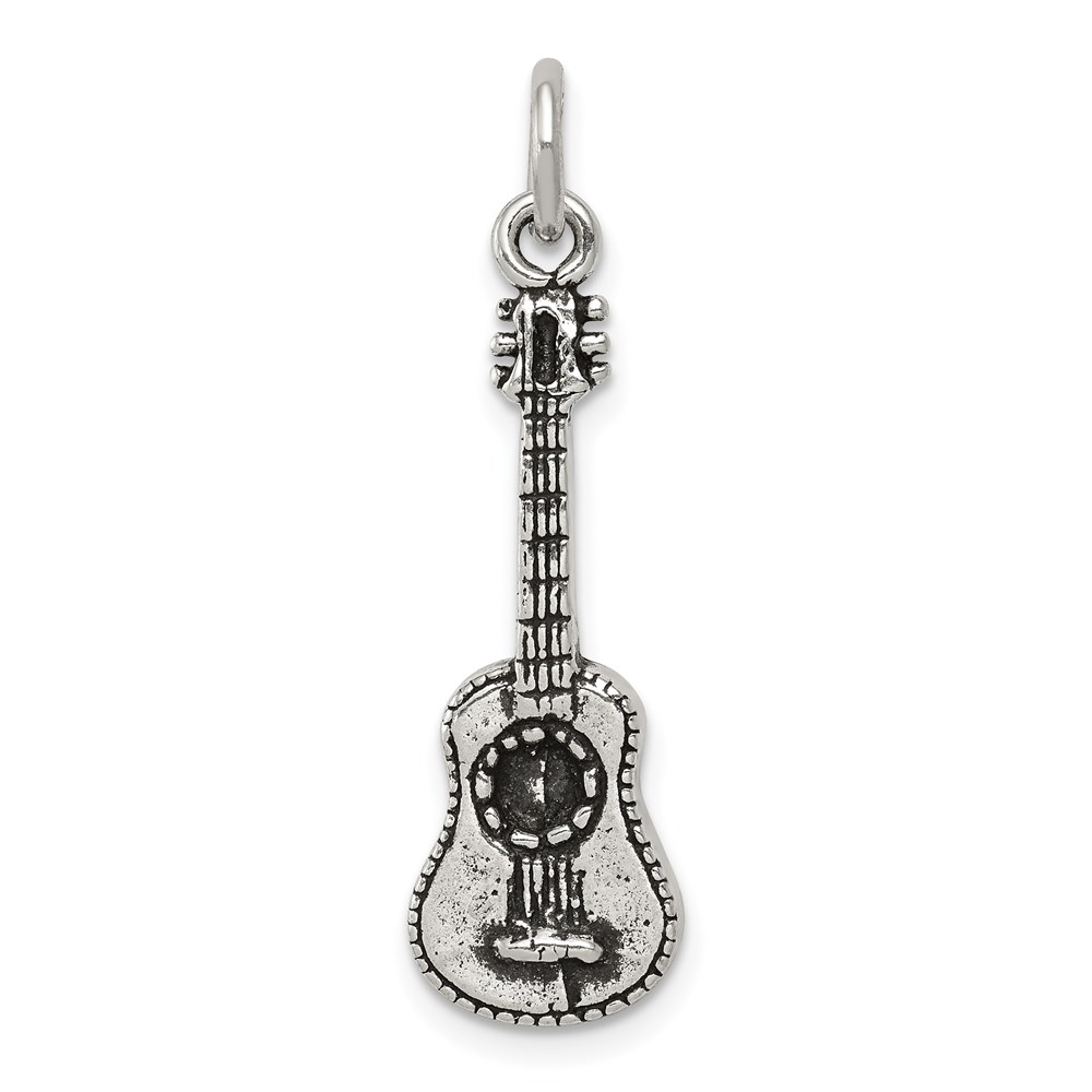 Sterling Silver 3D Antiqued Acoustic Guitar Pendant