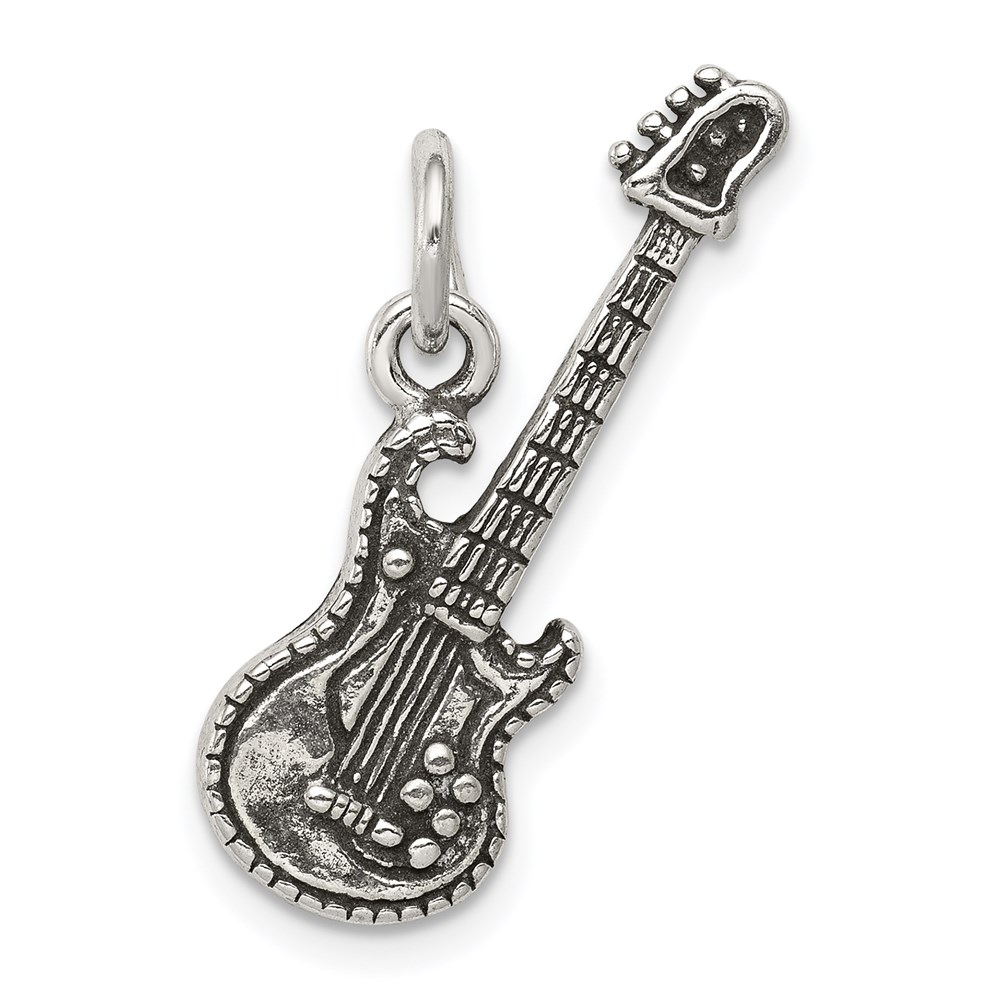 Sterling Silver 3D Antiqued Electric Guitar Pendant