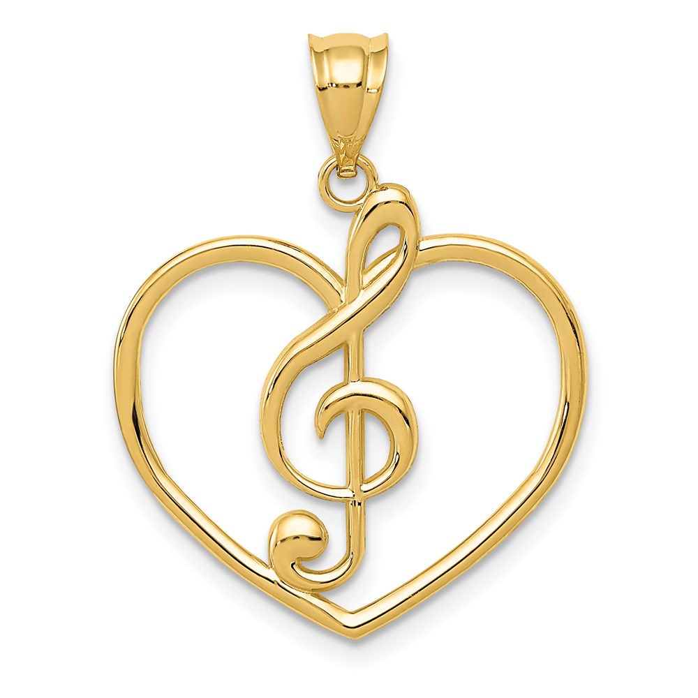 14k Yellow Gold Treble Clef and Heart Pendant