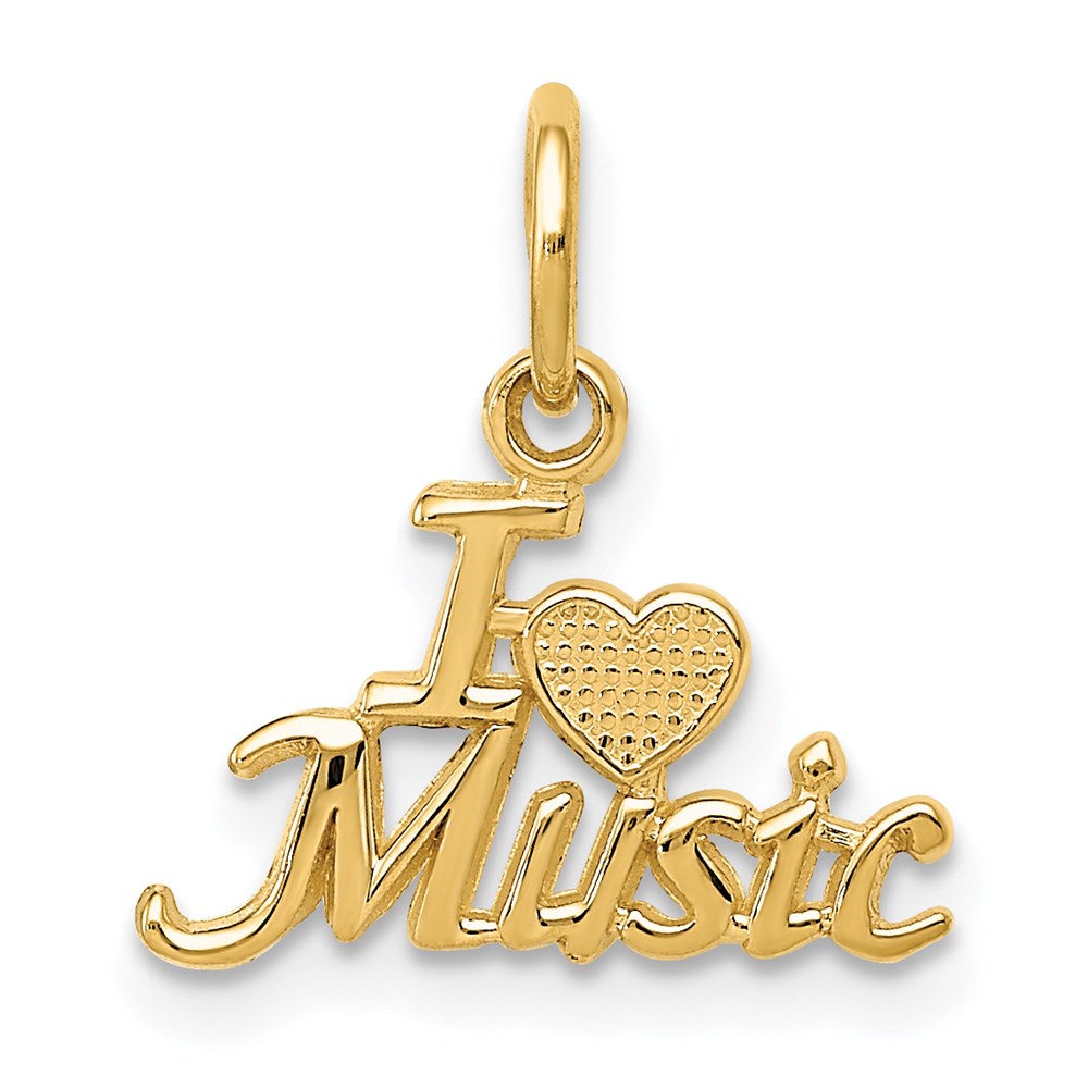 14k Yellow Gold I Heart Music Script Charm