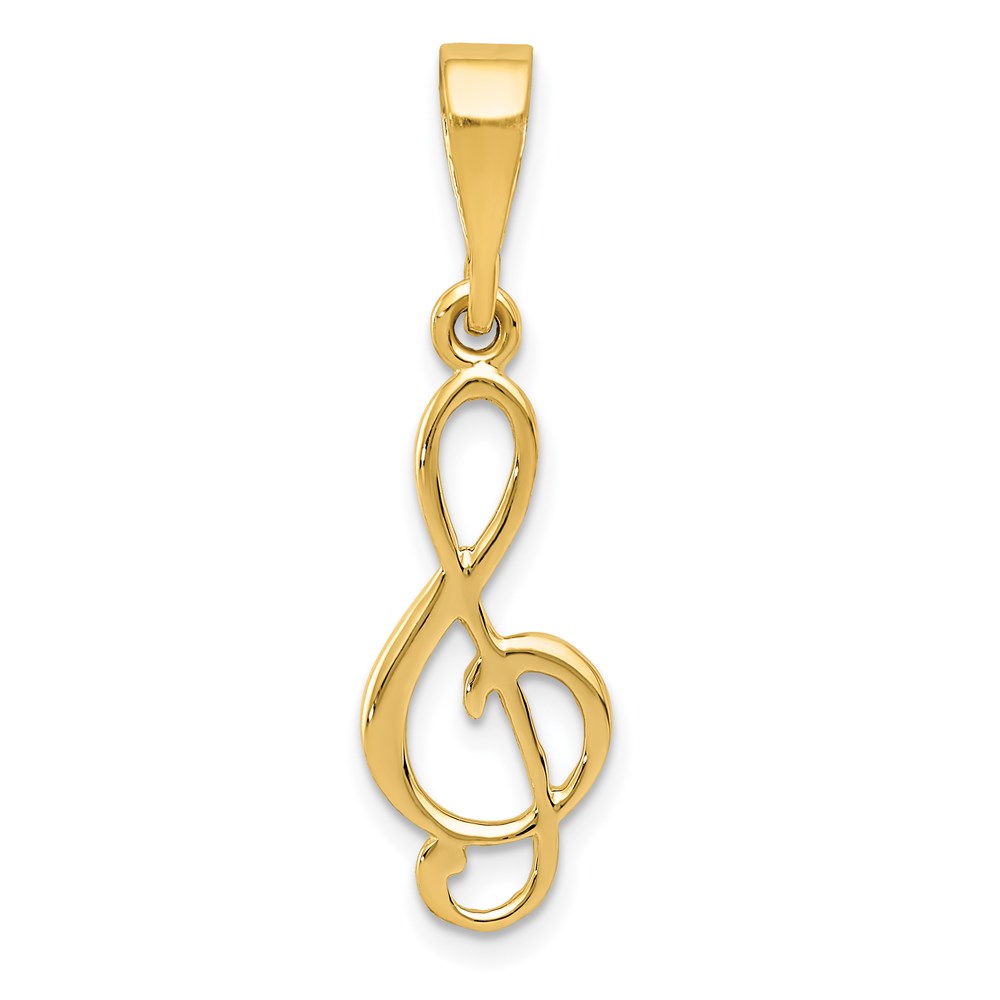 14k Yellow Gold Flat Back Treble Clef Pendant