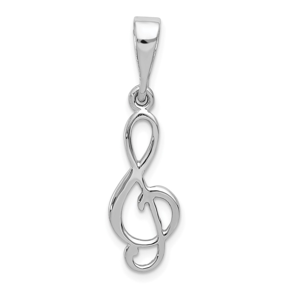 14k White Gold Flat Back Treble Clef Pendant