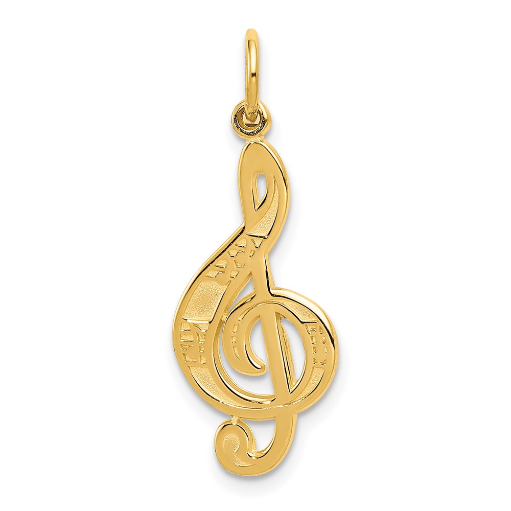 14k Yellow Gold Treble Clef with Music Notes Pendant