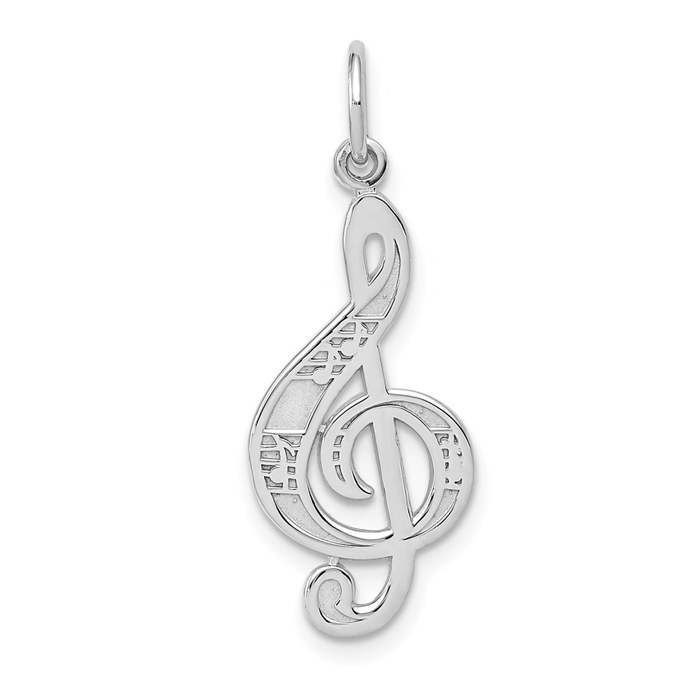 14k White Gold Treble Clef with Music Notes Pendant