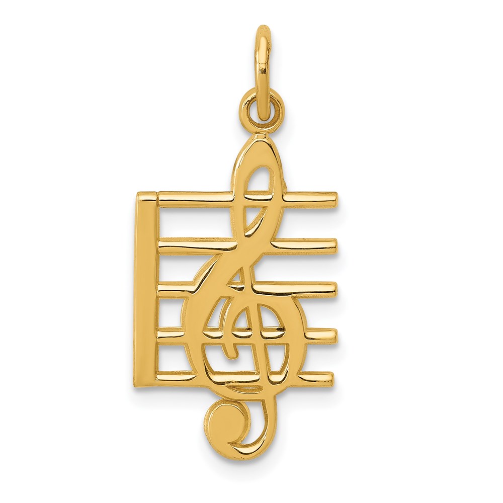 14k Yellow Gold Treble Clef and Staff Pendant