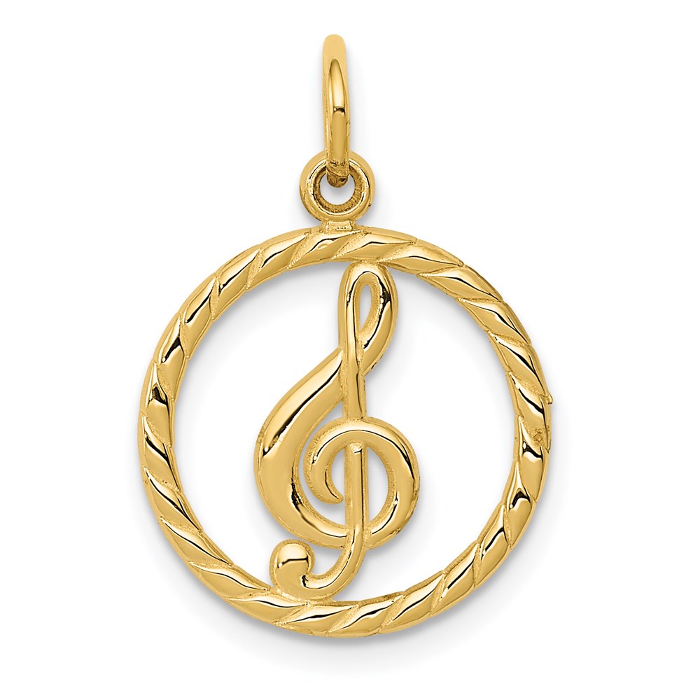 14k Yellow Gold Treble Clef Circle Charm, 15mm