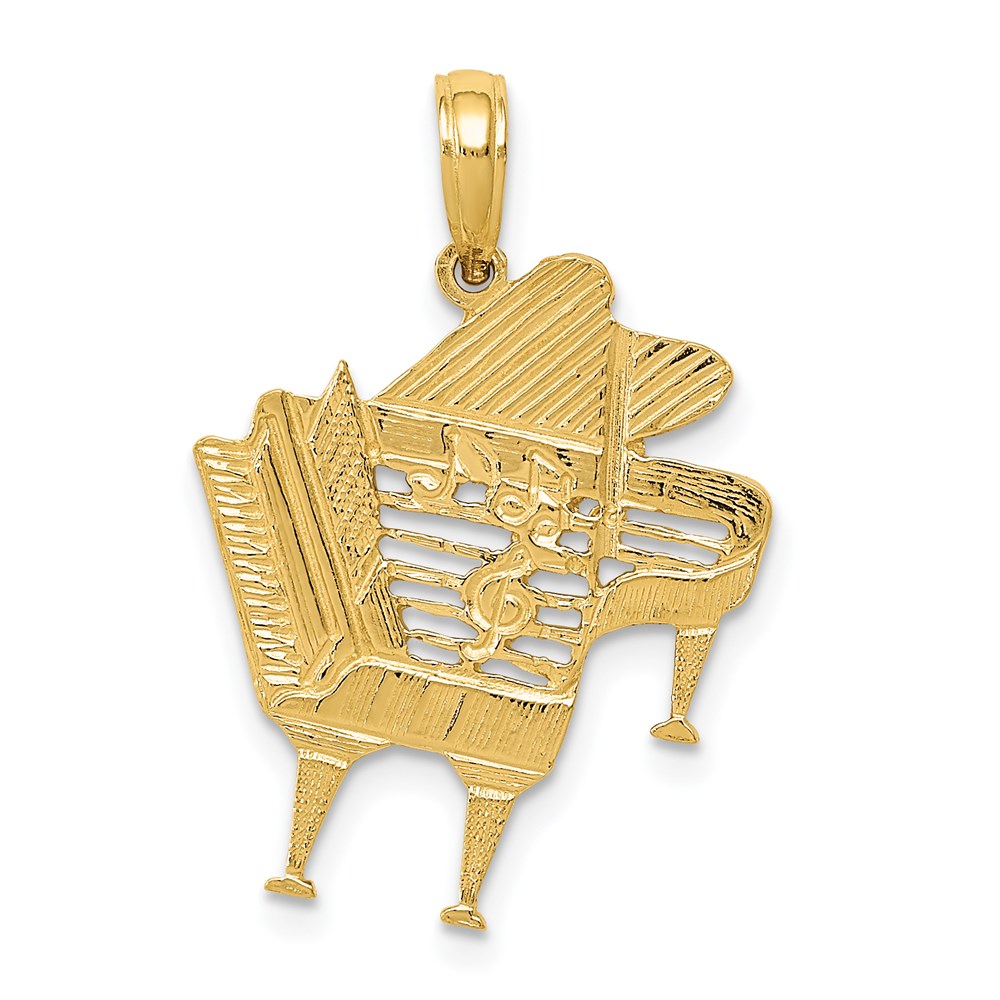 14k Yellow Gold Textured Baby Grand Piano Pendant