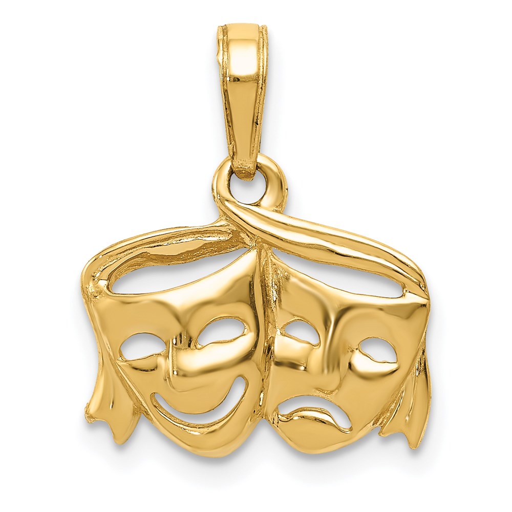 14k Yellow Gold Satin Polished Comedy and Tragedy Pendant