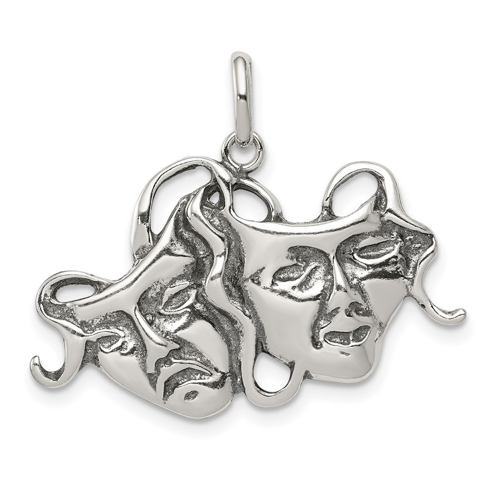 Sterling Silver Antiqued Comedy and Tragedy Mask Pendant