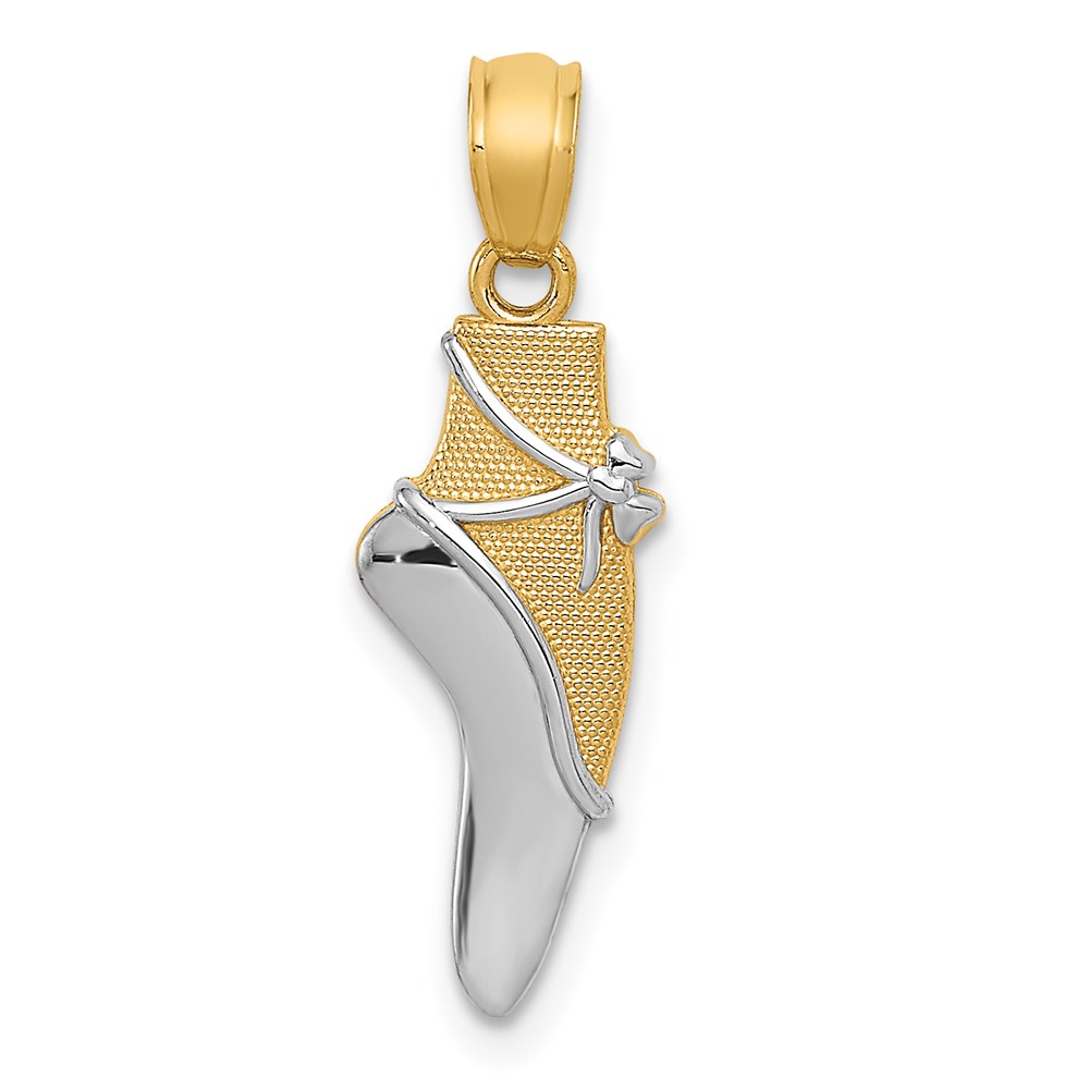 14k Yellow Gold and White Rhodium Two Tone Ballet Shoe Pendant
