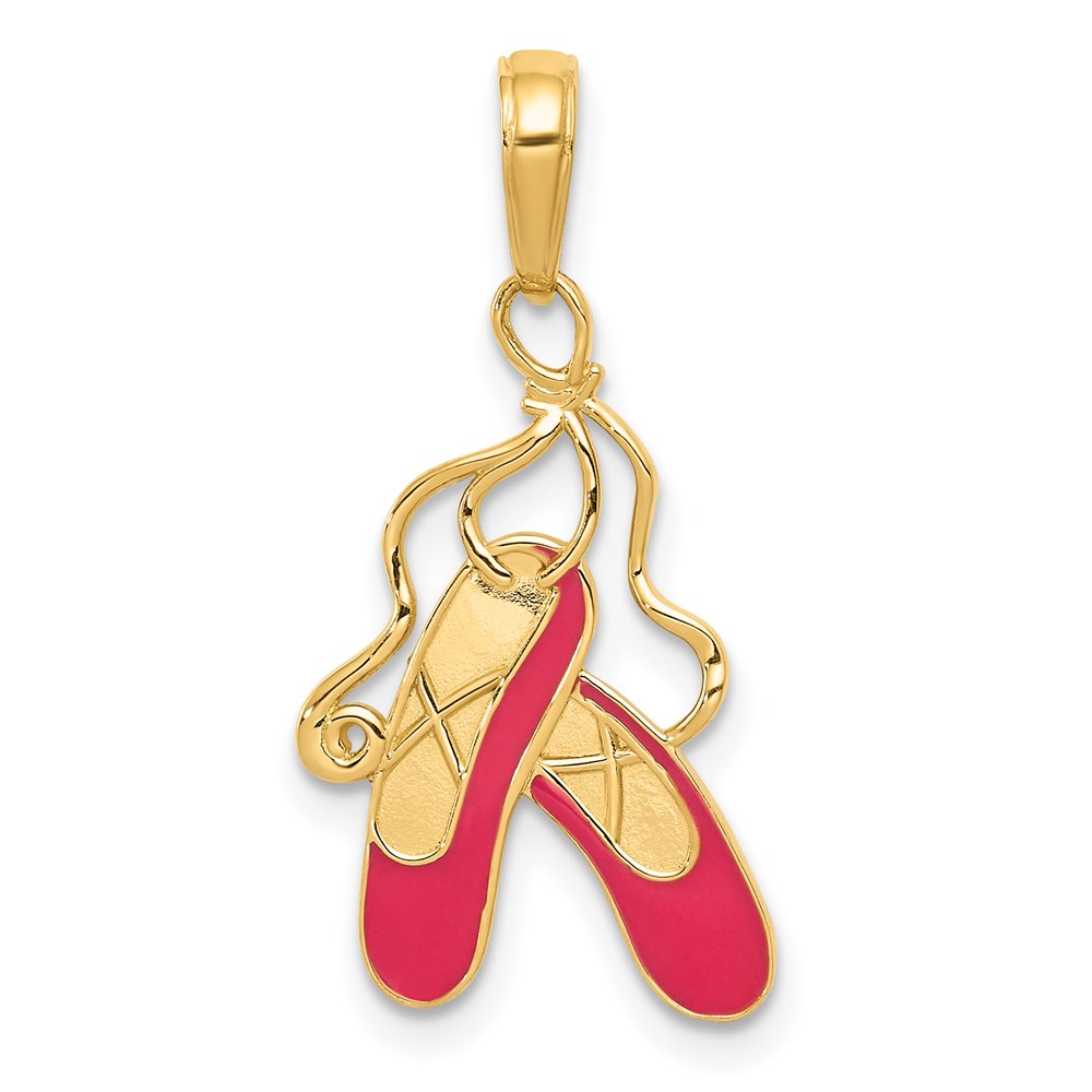 14k Yellow Gold and Enamel Pink Ballet Slippers Pendant