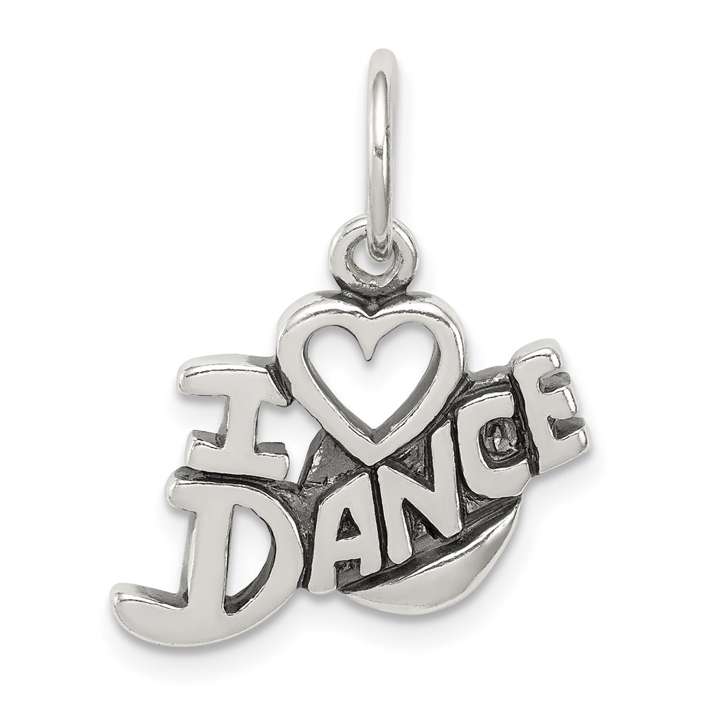 Sterling Silver Antiqued I Heart Dance Script Charm