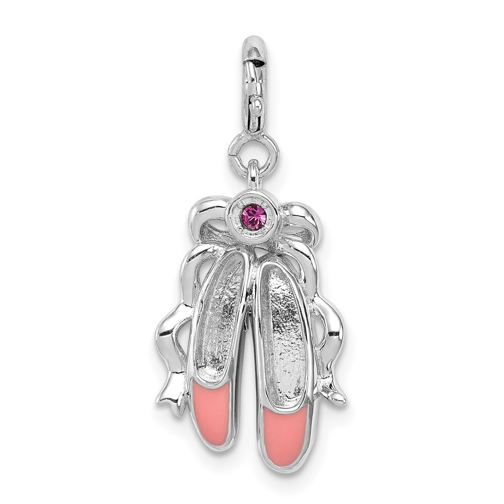 Sterling Silver, Pink Enamel and Crystal Ballet Shoes Clip-On Charm