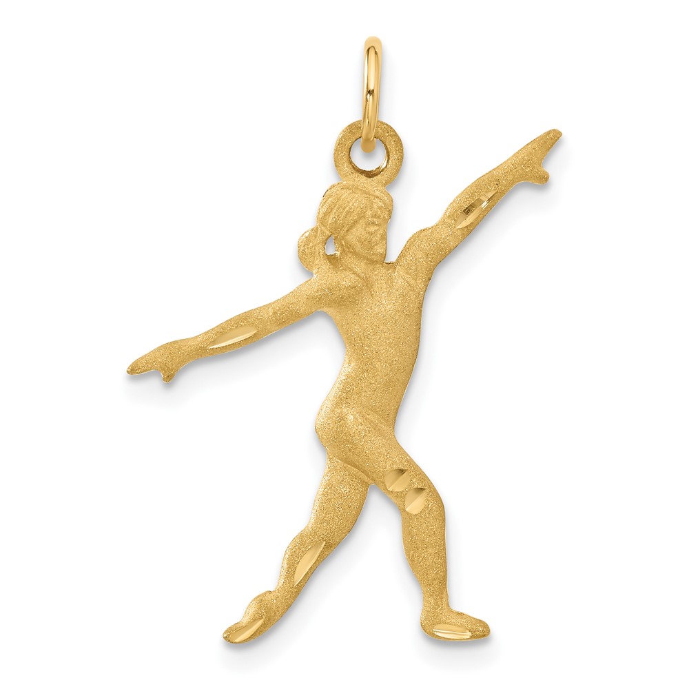 14k Yellow Gold Satin and Diamond Cut Gymnast Pendant