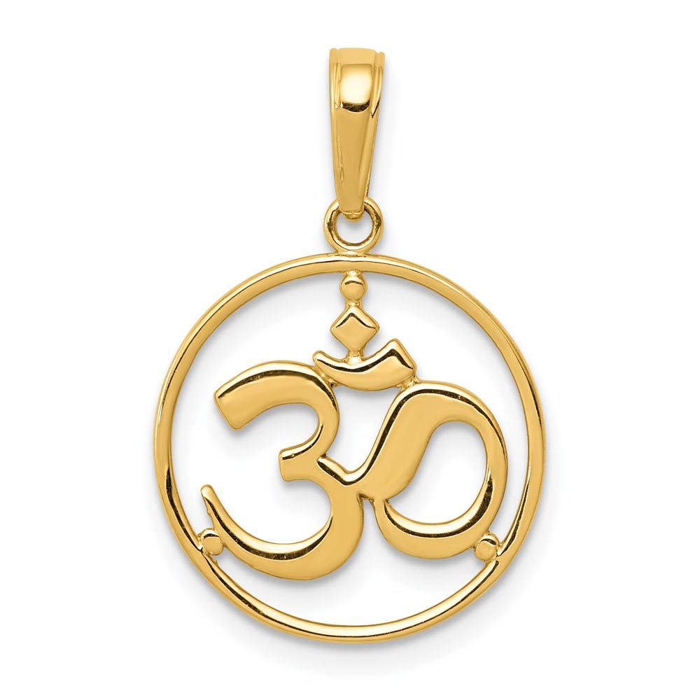 14k Yellow Gold OM Yoga Symbol Pendant, 16mm