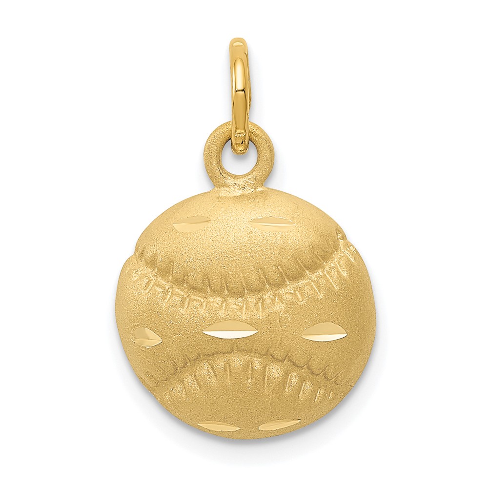 14k Yellow Gold Satin and Diamond Cut Baseball Charm, 13mm