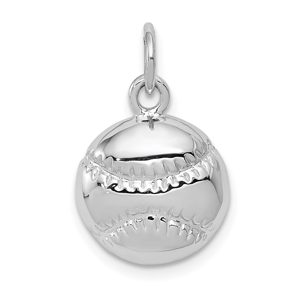 14k White Gold Polished Baseball Pendant, 12mm