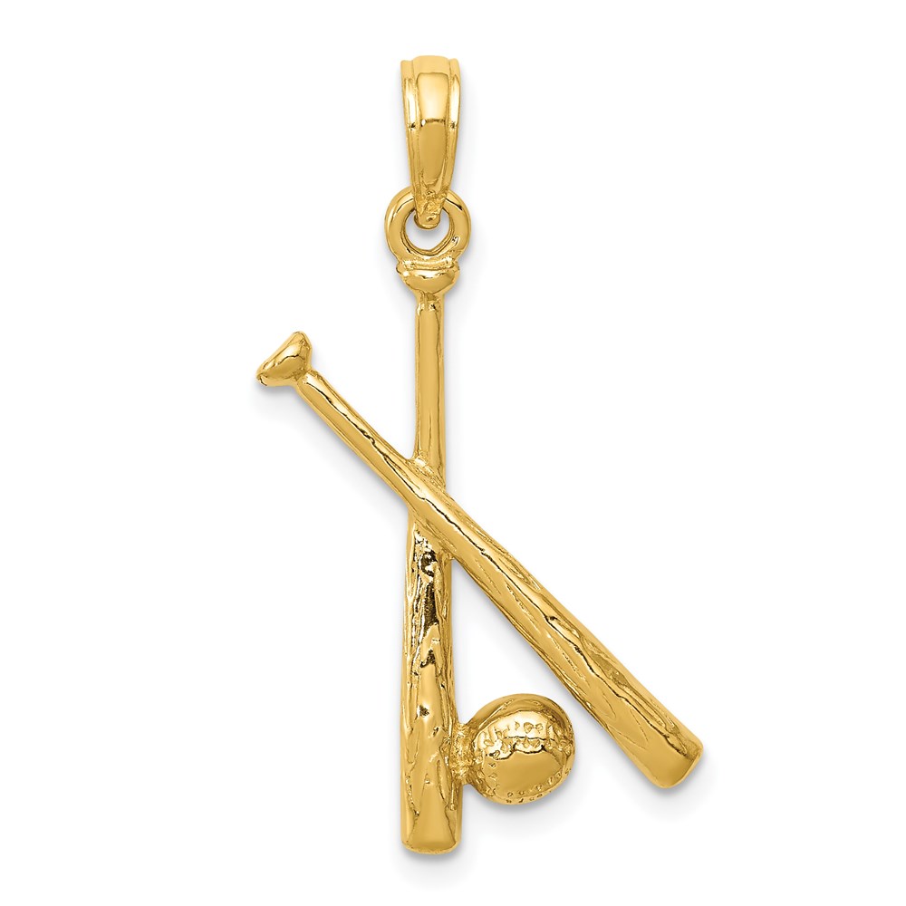 14k Yellow Gold Polished Bats and Ball Pendant