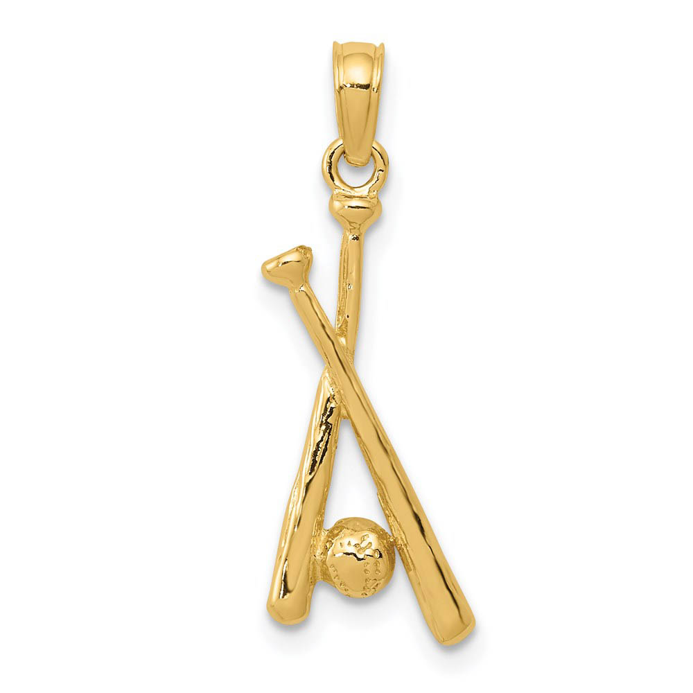 14k Yellow Gold Baseball Bats and Ball Pendant