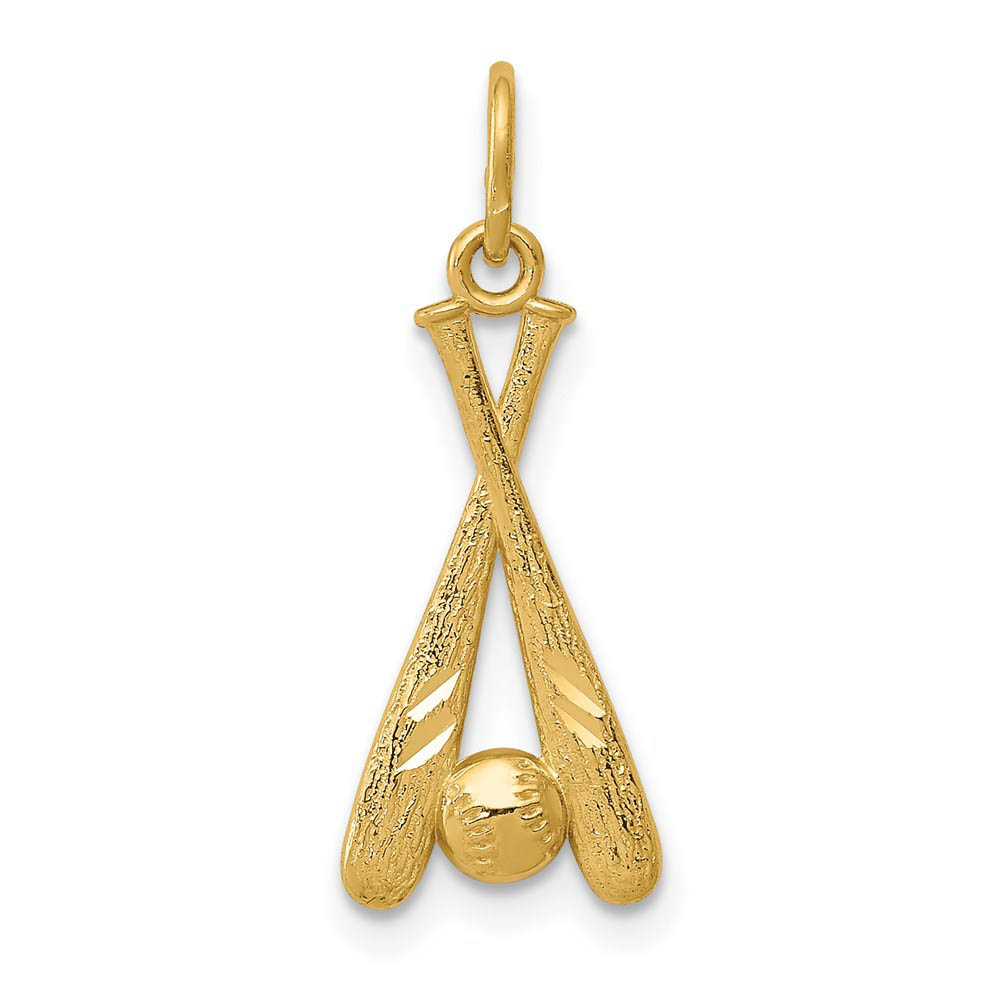 14k Yellow Gold Diamond Cut Baseball Bats and Ball Pendant