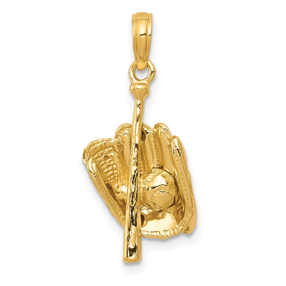 14k Yellow Gold 3D Baseball Pendant
