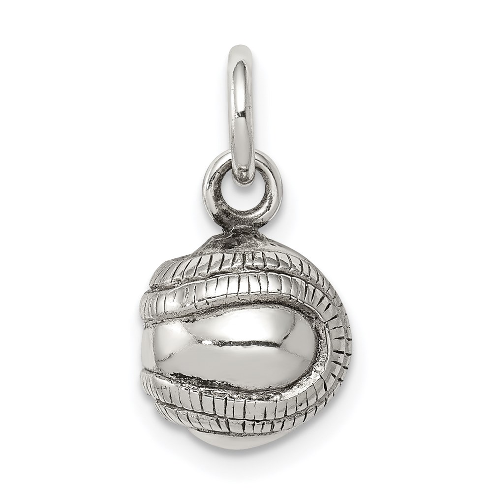 Sterling Silver Antiqued 10mm 3D Baseball Charm