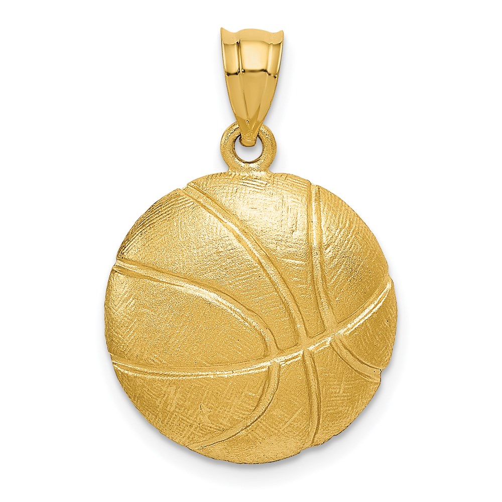 14k Yellow Gold Satin Basketball Pendant, 17mm