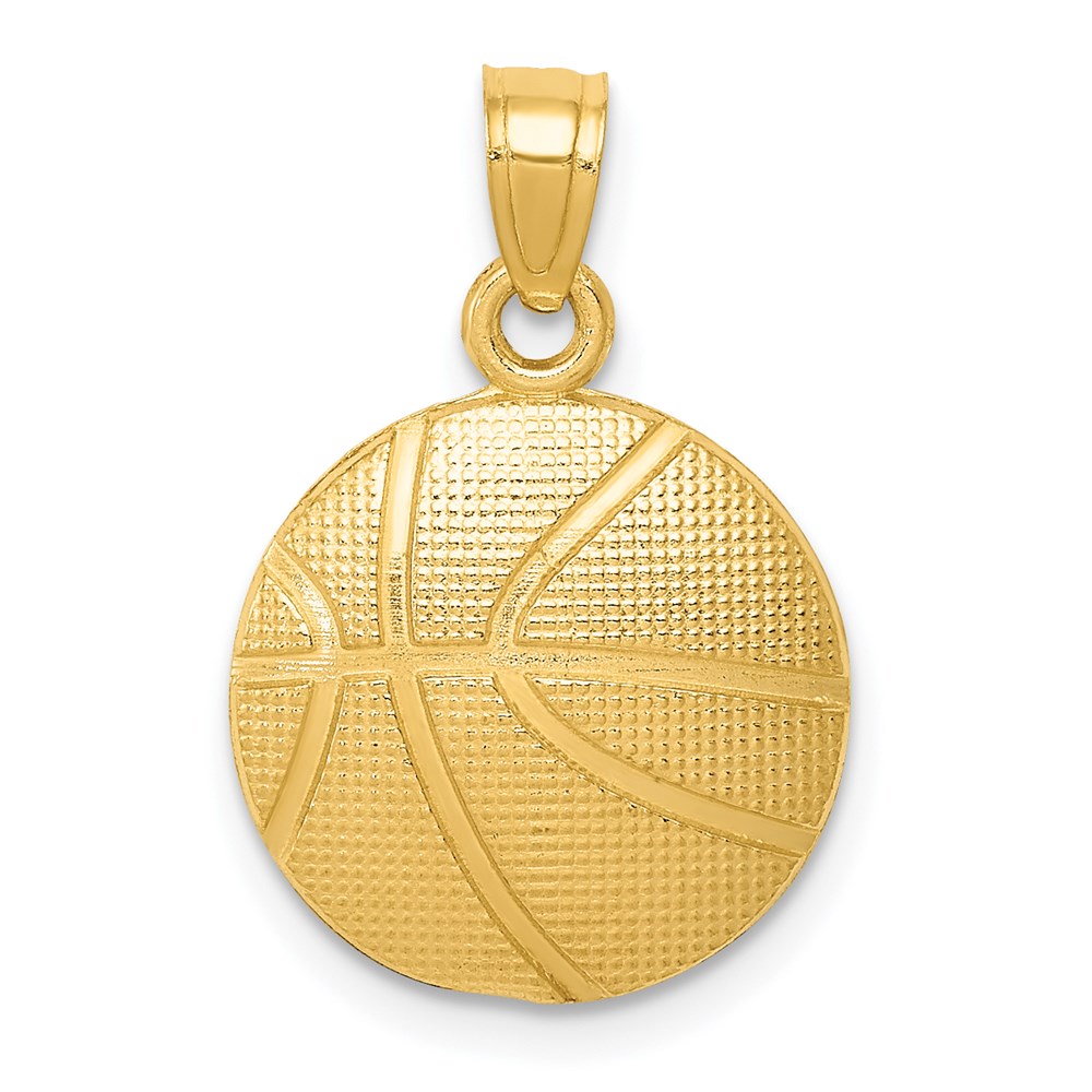 14k Yellow Gold Satin and Textured Basketball Pendant, 13mm