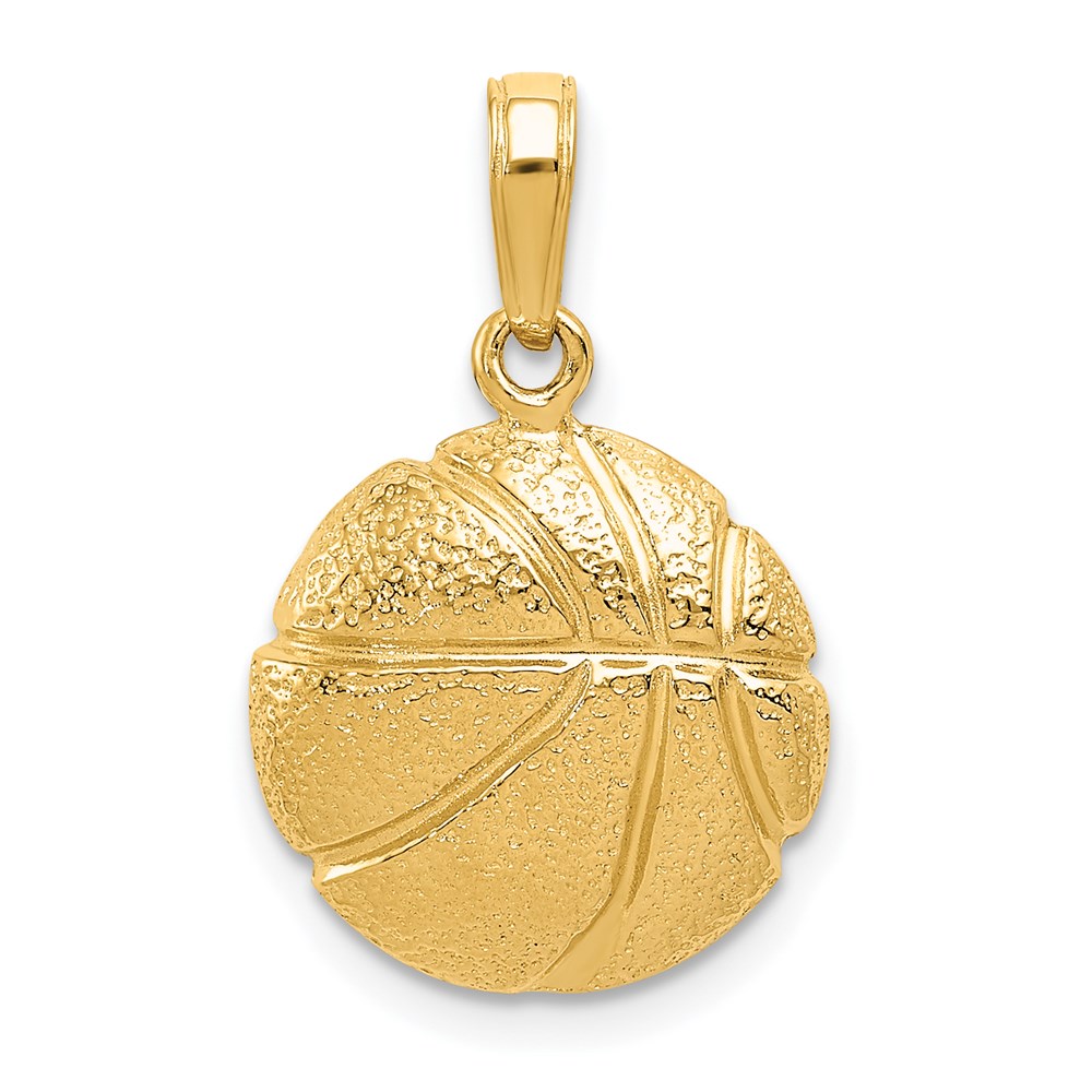 14k Yellow Gold Polished and Textured Basketball Pendant, 14mm