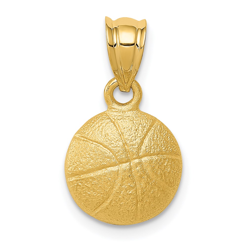 14k Yellow Gold Satin Basketball Pendant, 10mm