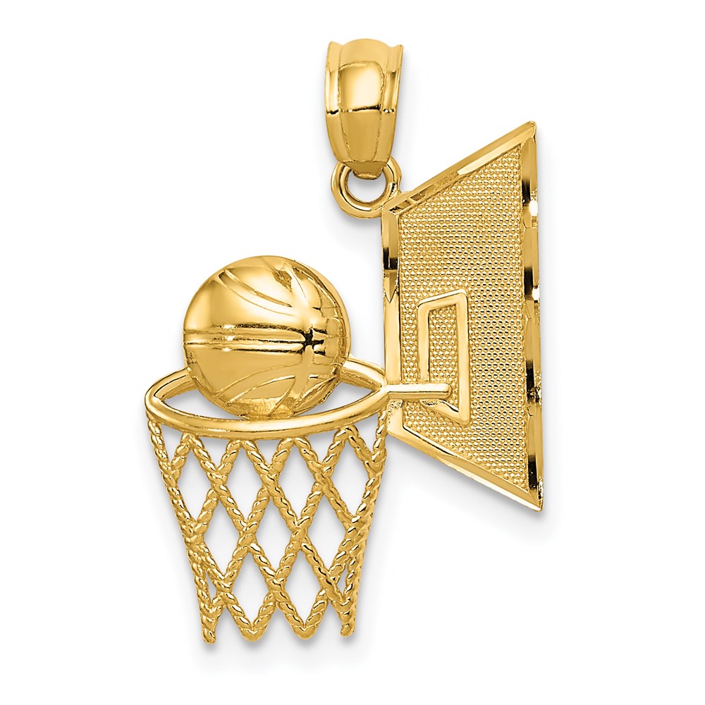 14k Yellow Gold Basketball Hoop and Backboard Pendant