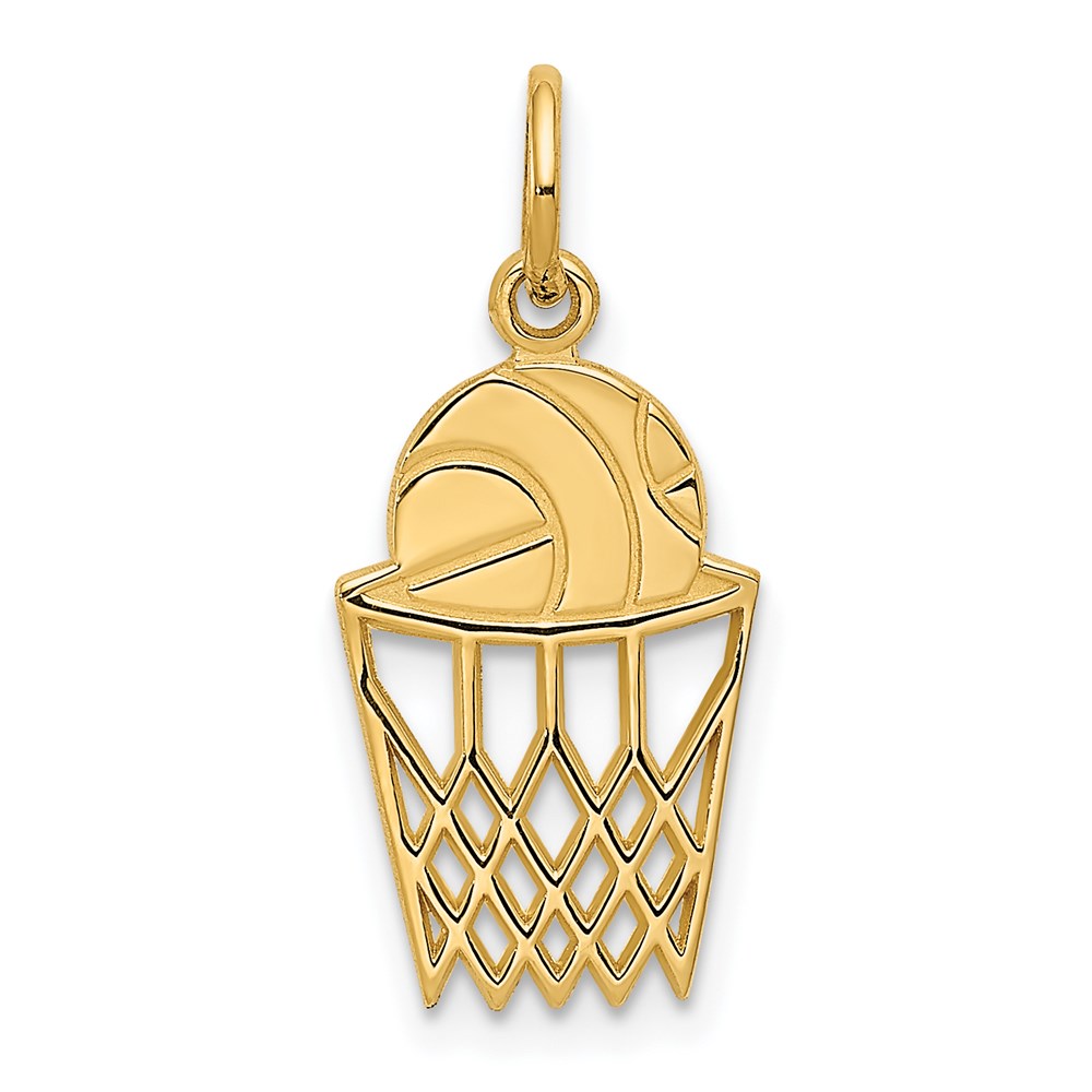 14k Yellow Gold Polished Basketball and Net Charm