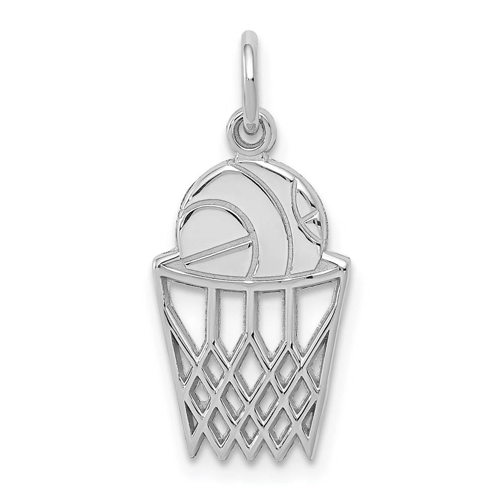 14k White Gold Polished Basketball and Net Charm