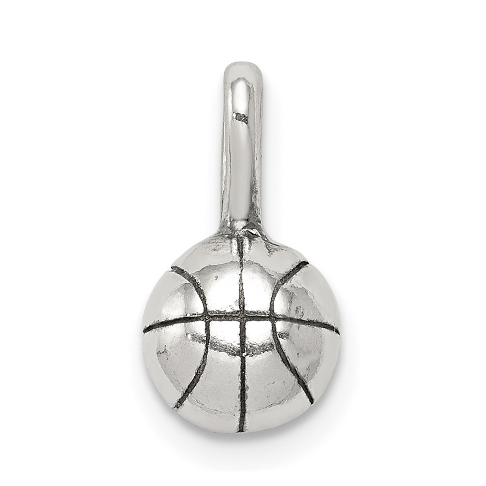 Sterling Silver 7mm Antiqued 3D Basketball Charm