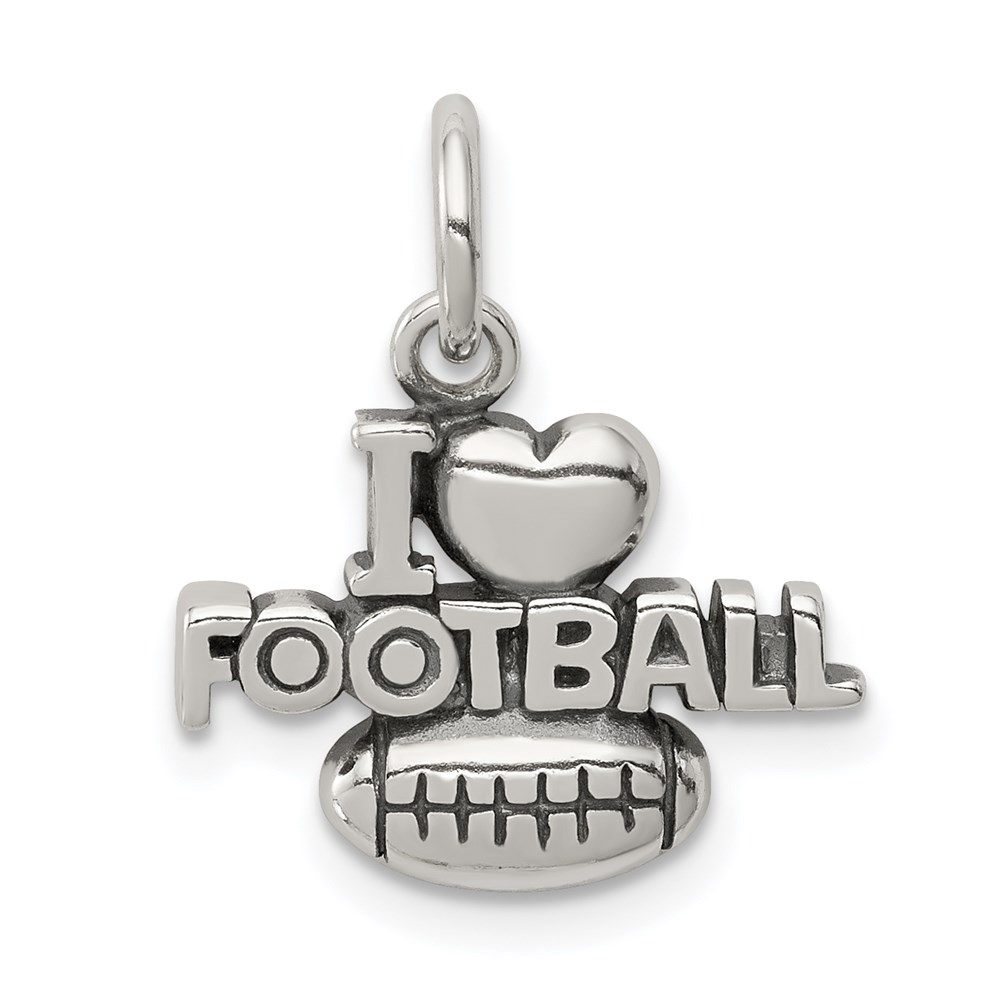 Sterling Silver Antiqued I Heart Football Script Pendant