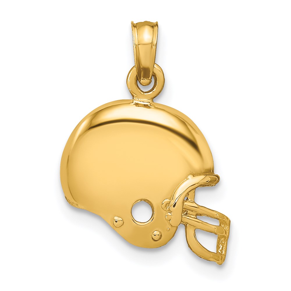 14k Yellow Gold Polished Football Helmet Pendant, 15mm