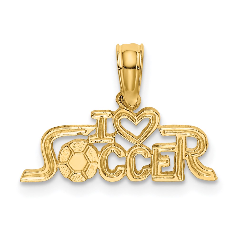 14k Yellow Gold Petite I Heart Soccer Script Pendant