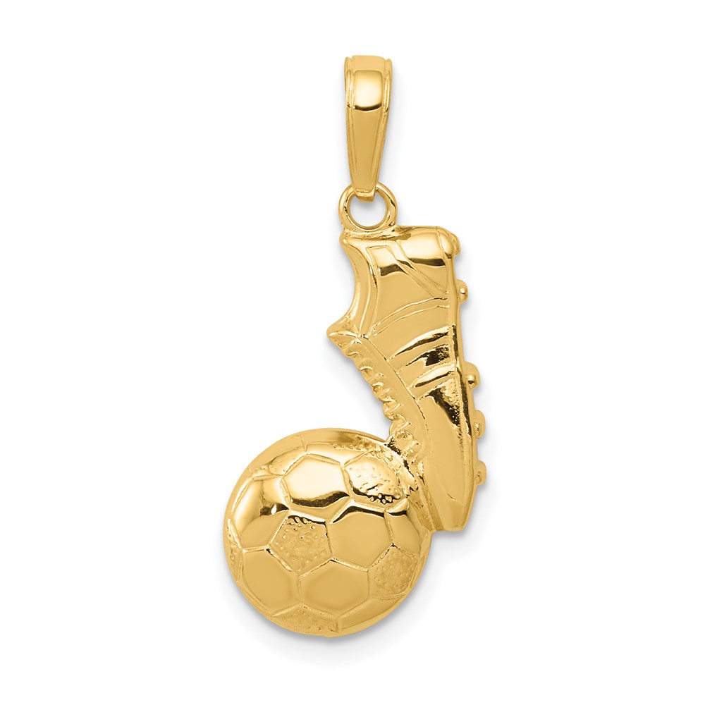 14k Yellow Gold 2D Polished Soccer Ball and Shoe Pendant