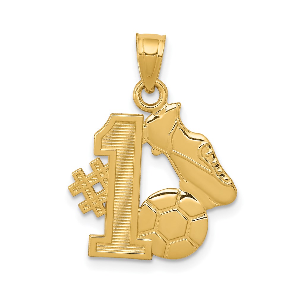 14k Yellow Gold #1 Soccer Pendant with Cleats and Ball