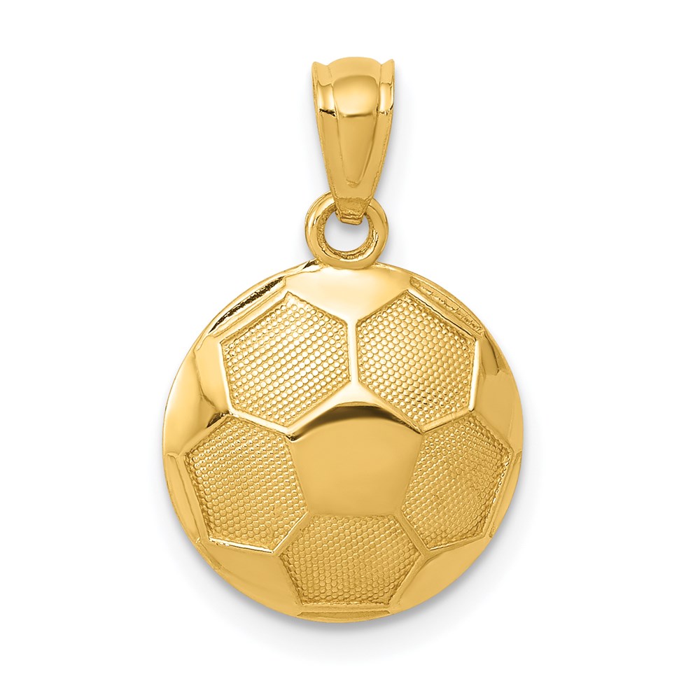 14k Yellow Gold Satin and Polished Soccer Ball Pendant, 13mm